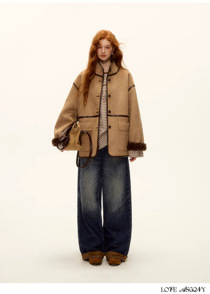 ASGONY - Brown Reversible Suede & Faux Shearling Jacket