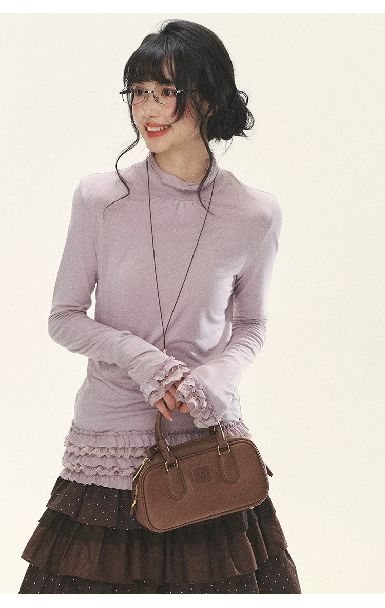 "Misty Ripples" Misty Lavender Lace Mock Neck Knit Top