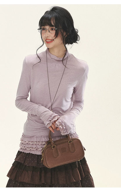 "Misty Ripples" Misty Lavender Lace Mock Neck Knit Top