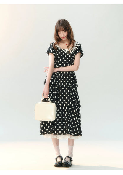 "Midnight Waltz Letter" Black Polka Dot Tiered Dress LL2026225