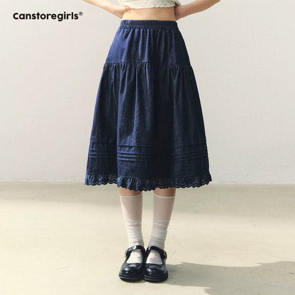 "Old Alley Blues" Lace Trim A-line Midi Skirt WW2026043
