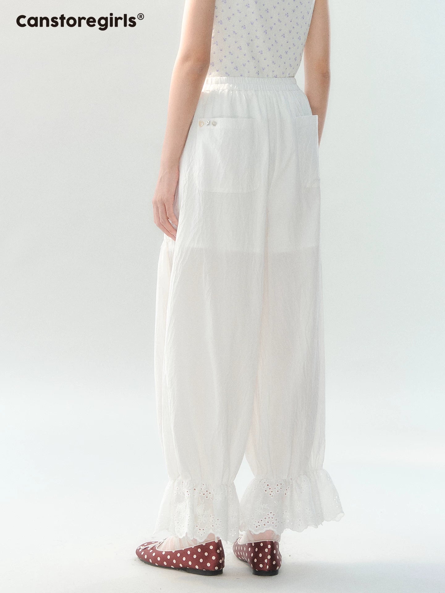 170726C "White Isle Breeze" White Ruffle Hem Cropped Balloon Pants