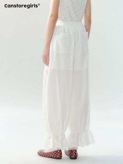 170726C "White Isle Breeze" White Ruffle Hem Cropped Balloon Pants