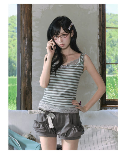 "Sage Whisper" Two-Tone Lace Cami Top (Sage Stripe / Lavender)