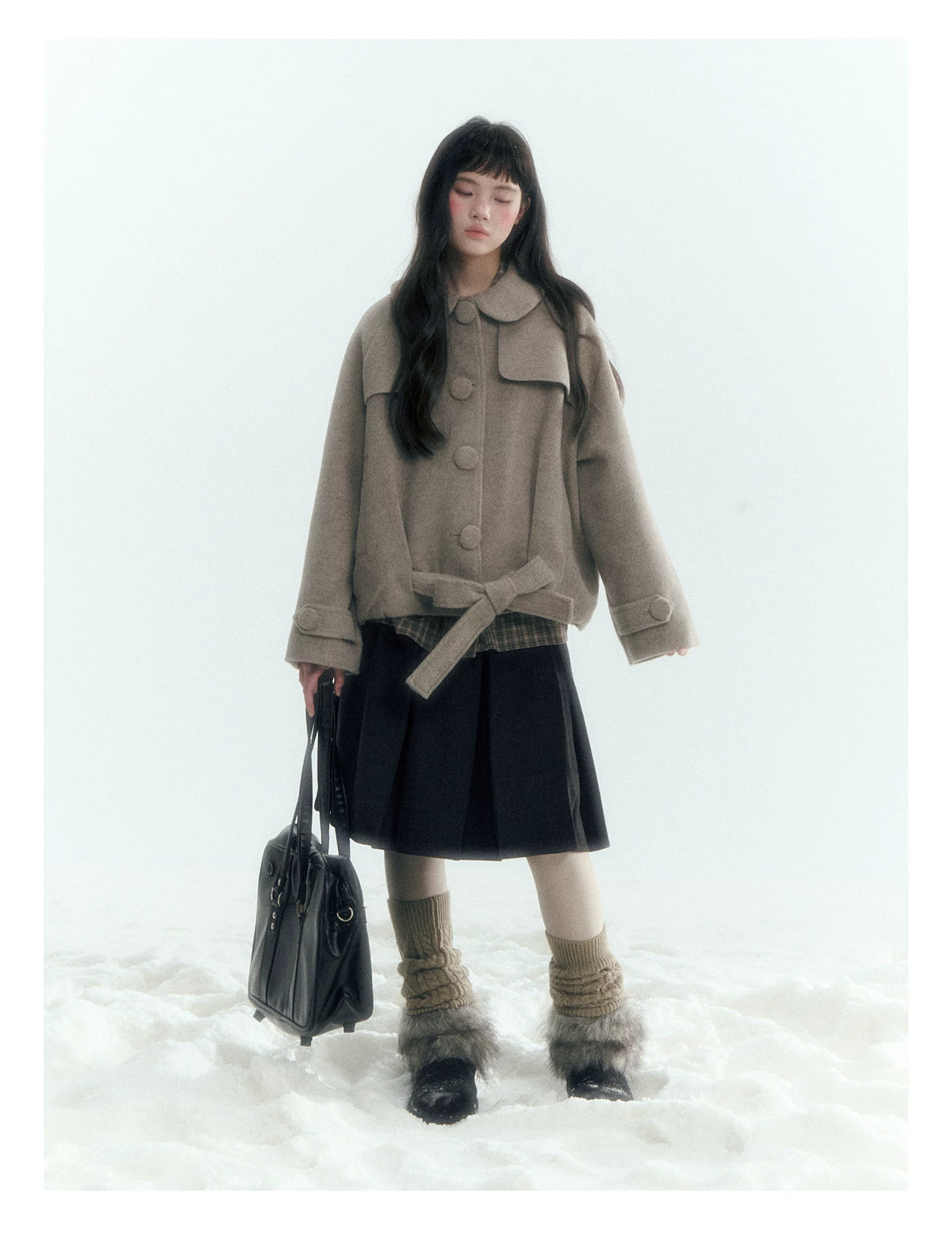 Short Cocoon Wool-Blend Coat (Taro Purple / Oatmeal Gray)