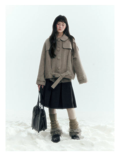 Short Cocoon Wool-Blend Coat (Taro Purple / Oatmeal Gray)