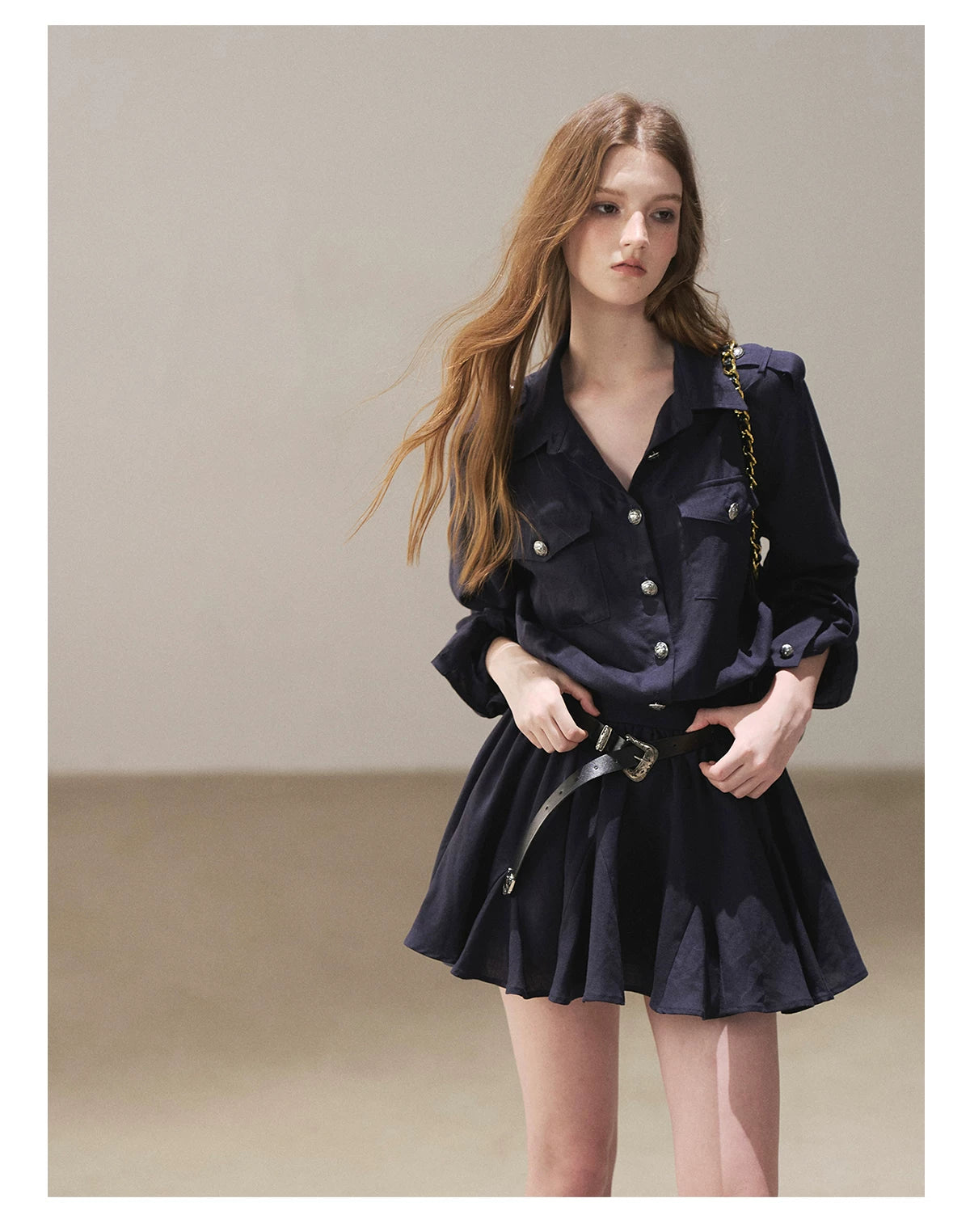 AOMALM - "Moonlight Sinks into the Sea" High-Intellect Utility Shirt Dress (Plain White / Navy Blue, with Belt & Optional Shawl)