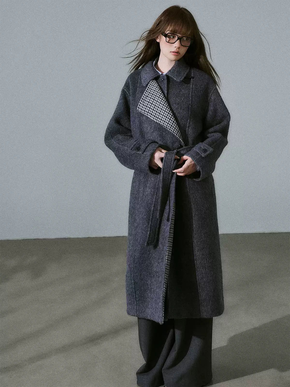 LOST FOREST - Blue Gray Wool Blend Plaid Coat