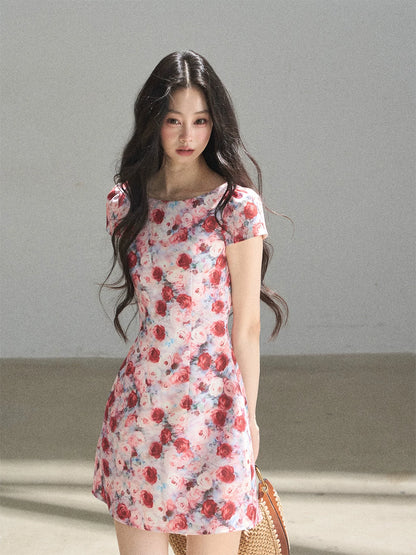 "Half a Rose" Dried Rose Fit & Flare Mini Dress