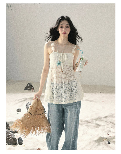 "Starlit River Shimmer" Distant Sky Blue Rhinestone Wide-Leg Jeans 65633