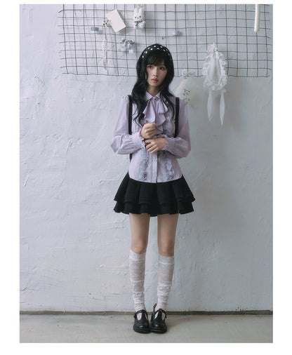 "Royal Lavender" Victorian Layered Collection (Ruffle Shirt / High-Waist Skirt / Mesh Overlay Skirt)