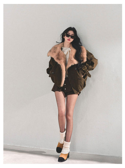 少也眼 "Winter Rendezvous" Coffee Brown Plush Fleece Jacket