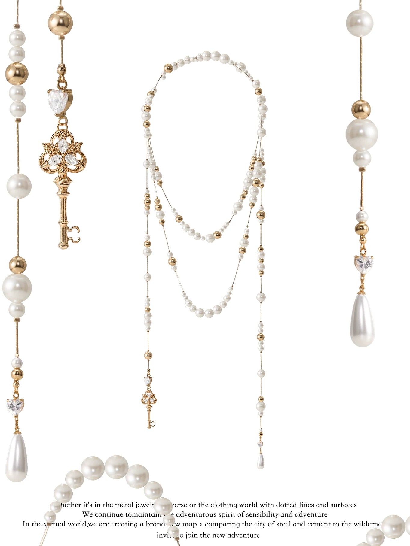 Vintage Key & Pearl Layered Long Necklace – Luxury Water Drop Charm Statement Necklace for Women