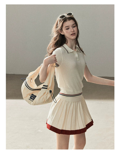 "The Softest Touch" Dutch Cream Collegiate Knit Top & Mini Skirt Set