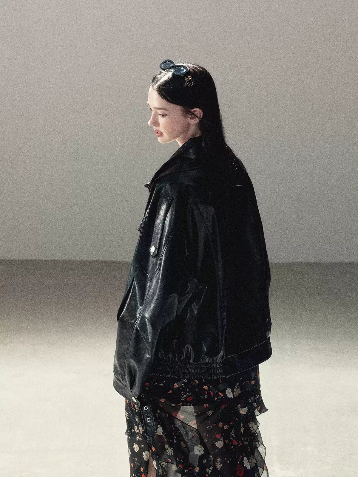 AOMALM - "Solo Journey" Quiet Black Oversized PU Moto Jacket