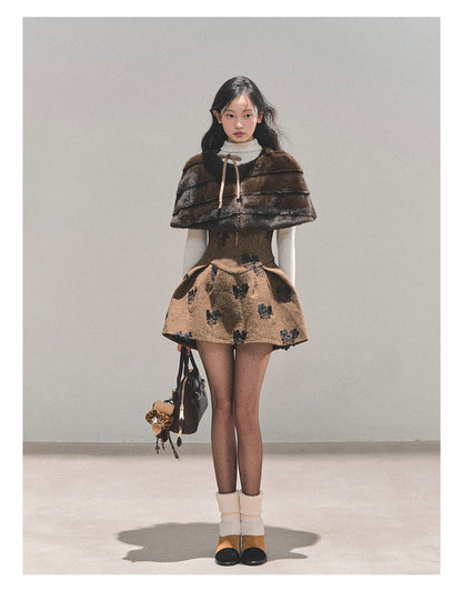 少也眼 “Whispers of Moss” Sparkle-Lined Gown with Faux-Fur Cape - Coffee/Deep Cocoa 6412124145