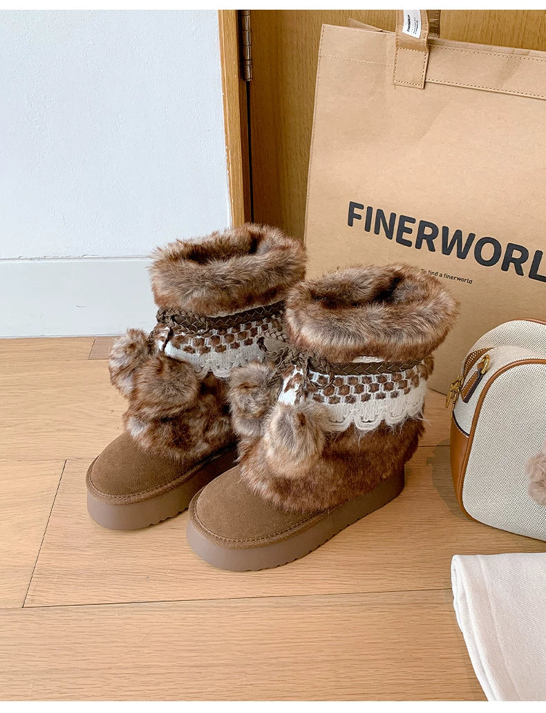 Earl Cat Platform Mid-Calf Snow Boots (Grey / Brown)
