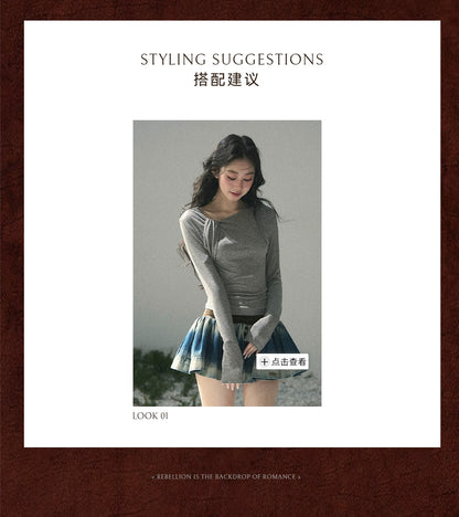 “Skin Mood” Cloud Mist Gray Ruched Asymmetrical Top