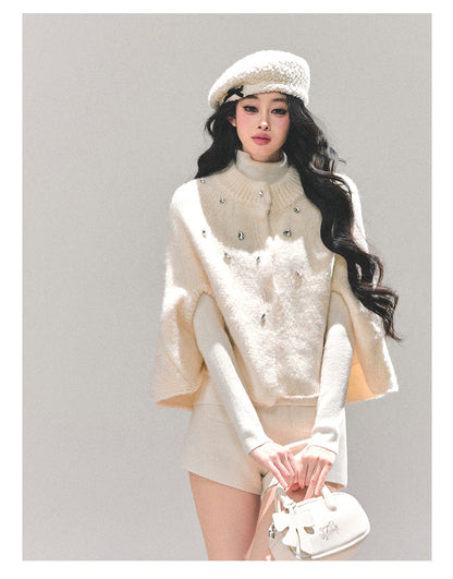 少也眼 “Monologue of the Wilderness” Knit Cape Sweater - White 68415