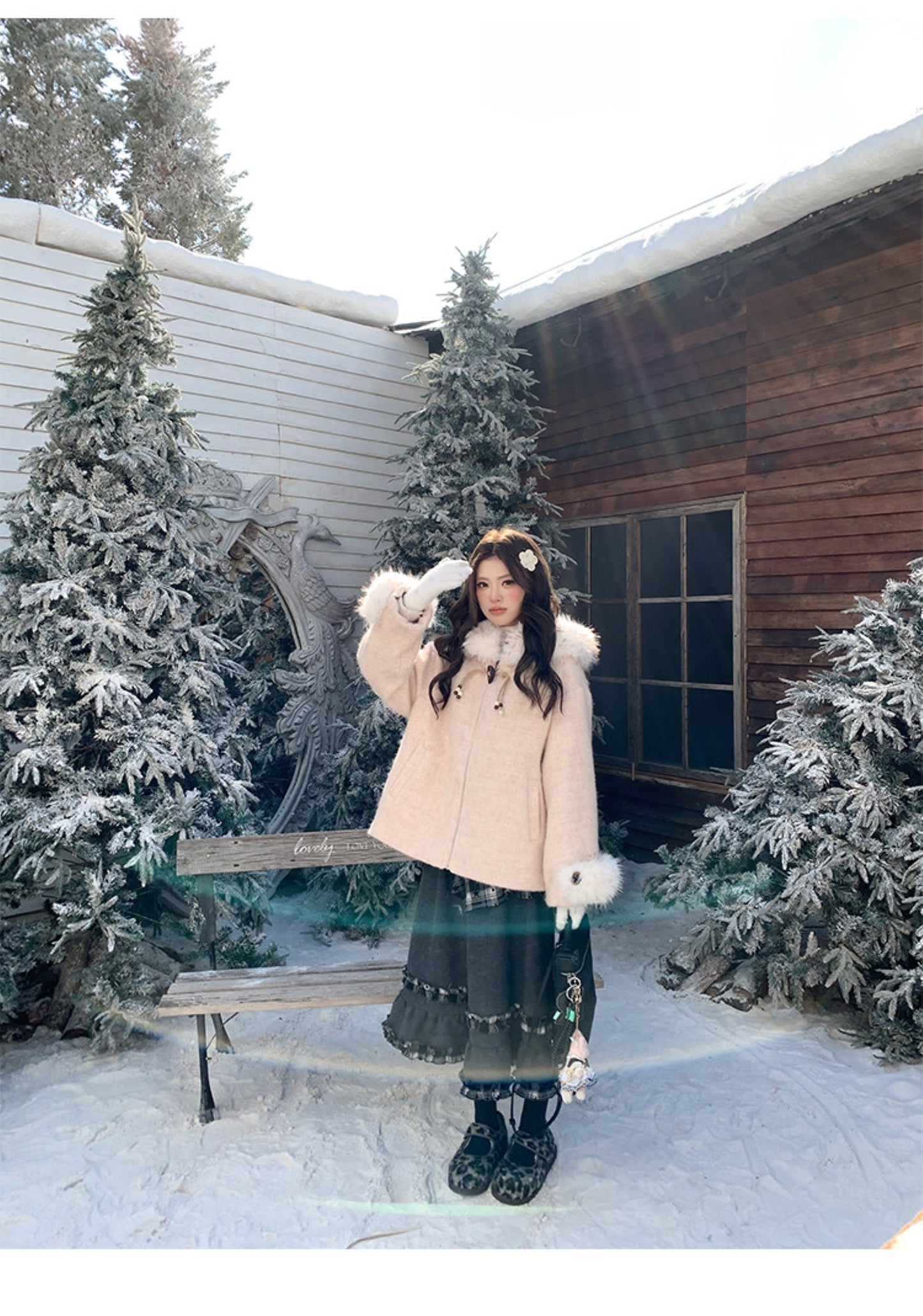 阮阮自制 - Soft Fog Apricot Pink Witch Hooded Wool Coat