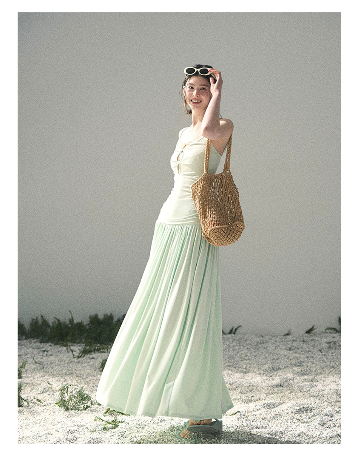 “Mint Afterglow” Jade Green Twist Cutout Top & Maxi Skirt