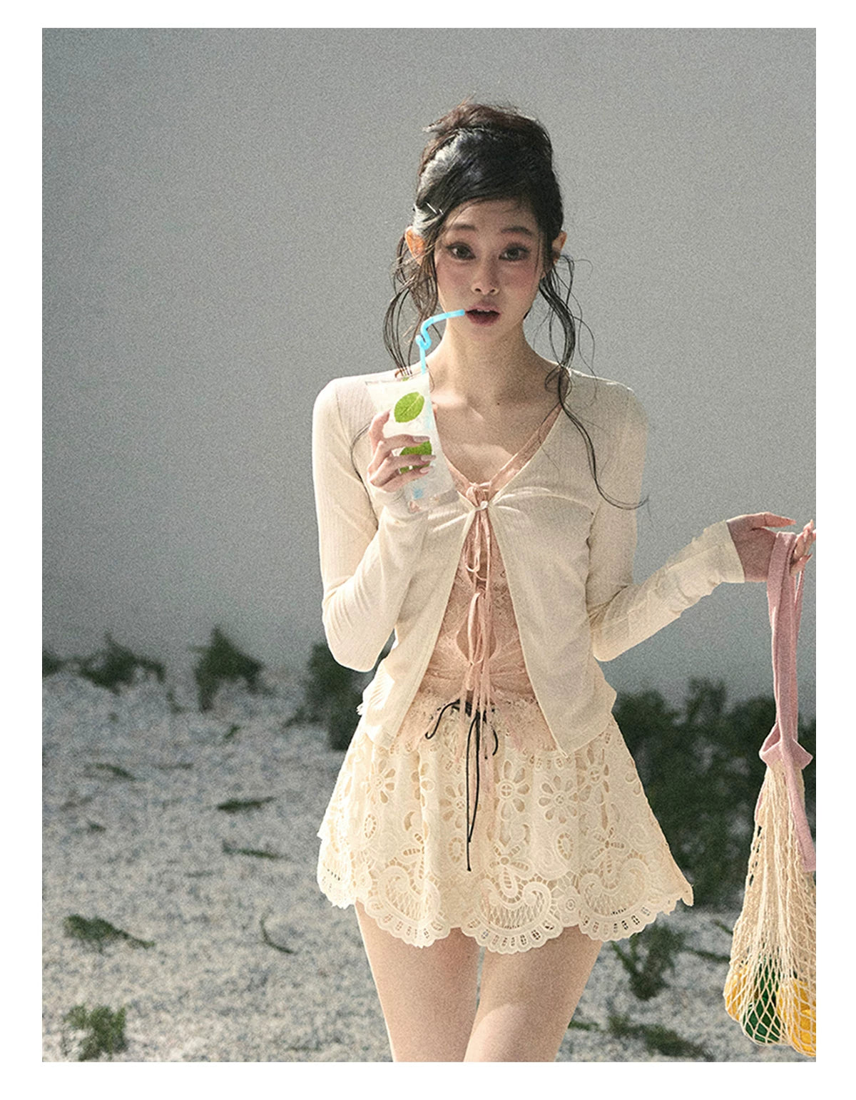 “Dreams Between Seams” Cream Ivory Layered Lace Top