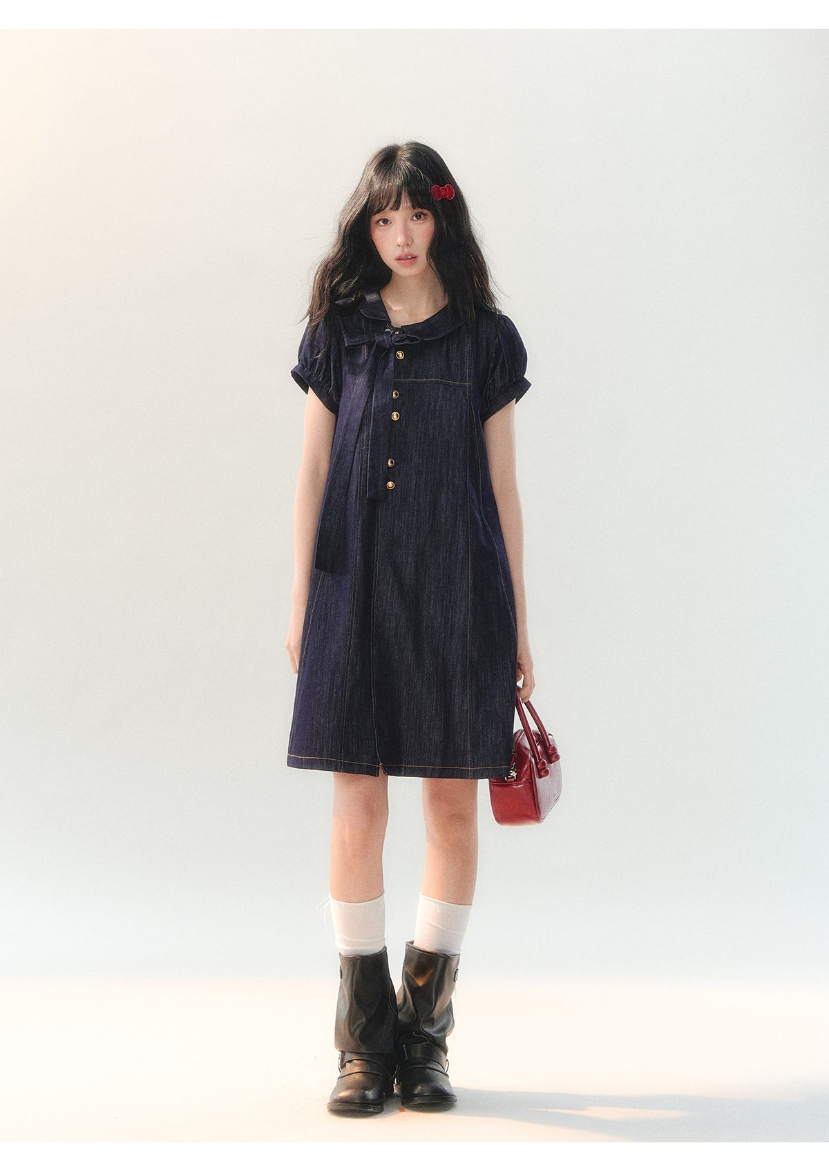 [CAN] "Soft Blue Bubble" Indigo Denim Doll Collar Dress Set