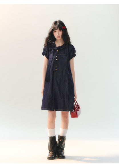 [CAN] "Soft Blue Bubble" Indigo Denim Doll Collar Dress Set