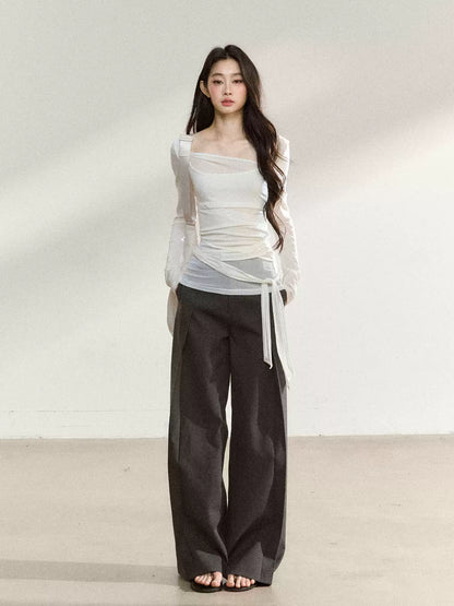 JN's DESIGN - Asymmetrical Layered Mesh Long-Sleeve Top