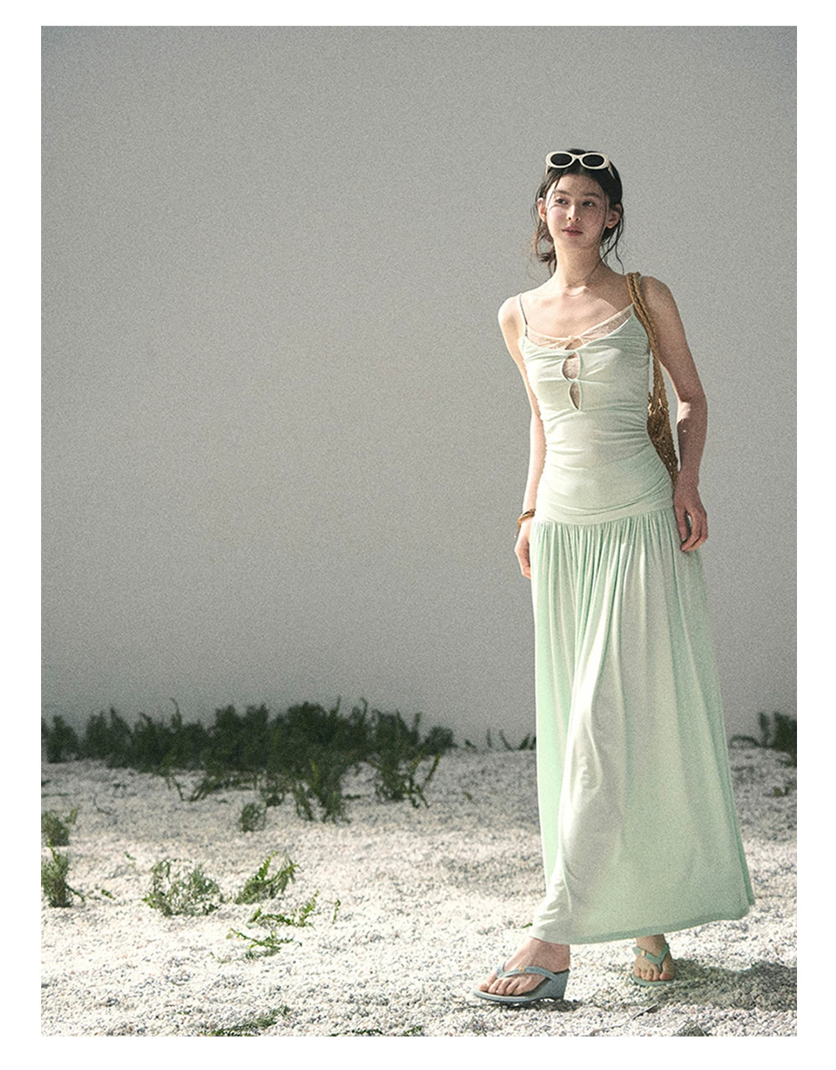 “Mint Afterglow” Jade Green Twist Cutout Top & Maxi Skirt
