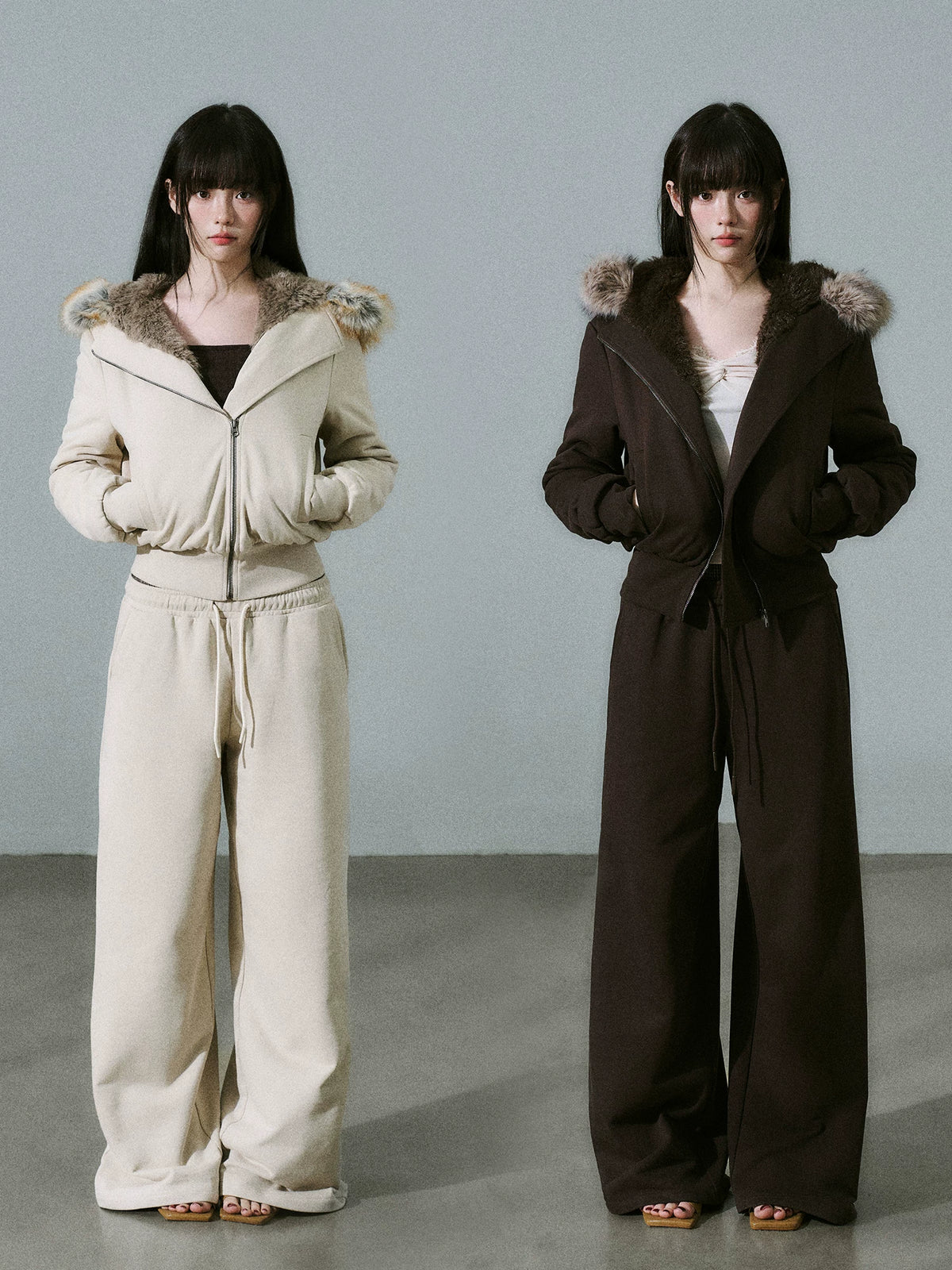 LOST FOREST - Milk Tea High-Waisted Fleece-Lined Sweatshirt Jacket