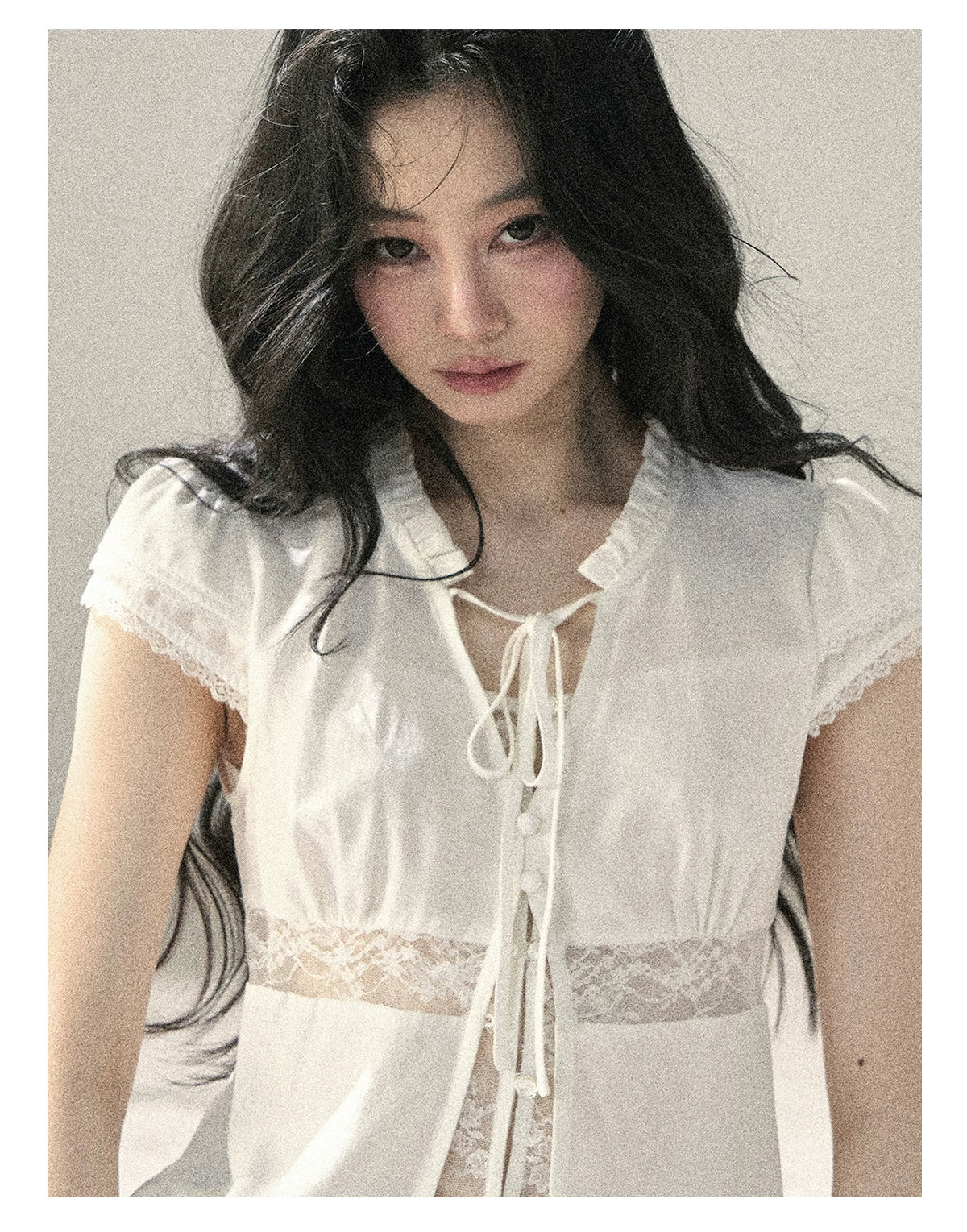 "Lace Between the Lines" Frost White Faux-Layer Cropped Shirt