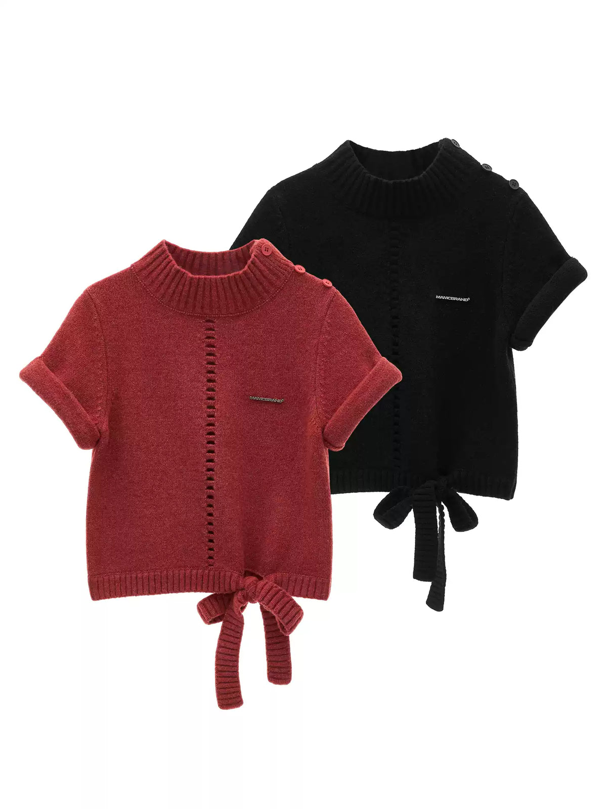 MAMC - Soft Wool-Blend Tie-Waist Cutout Knit Sweater (Red / Black)