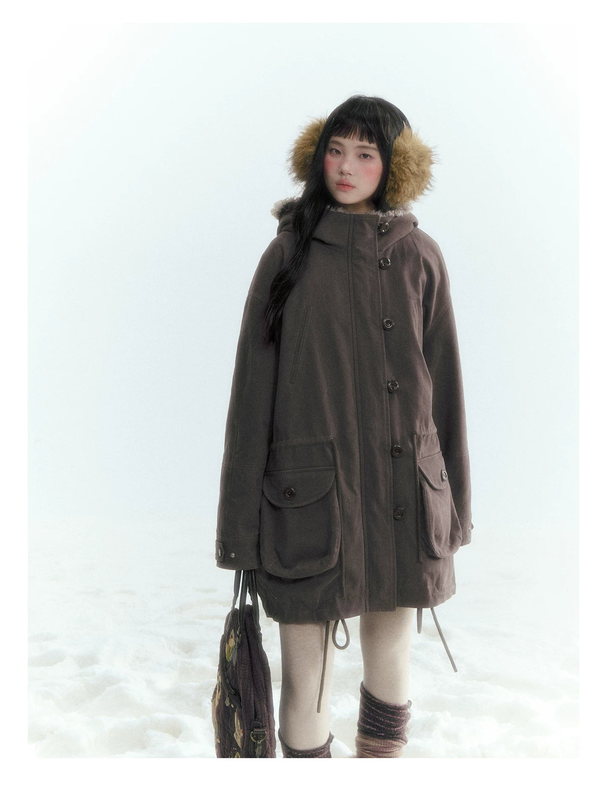 Horridale - Vintage Washed 90% White Duck Down Parka with Faux Fur Hood - Coffee Brown