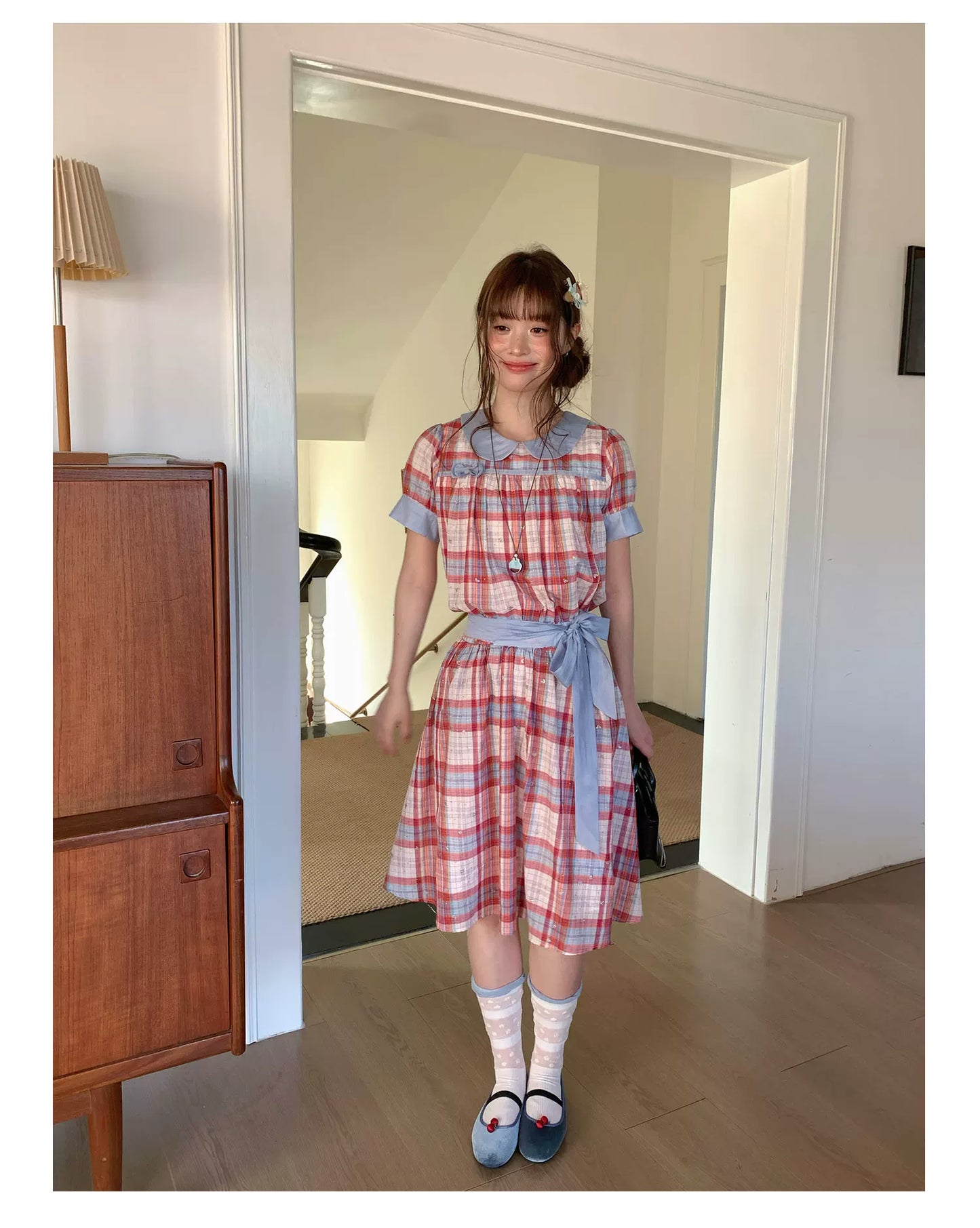 [RF] “Strawberry Soda” Vintage Plaid Cotton Midi Dress