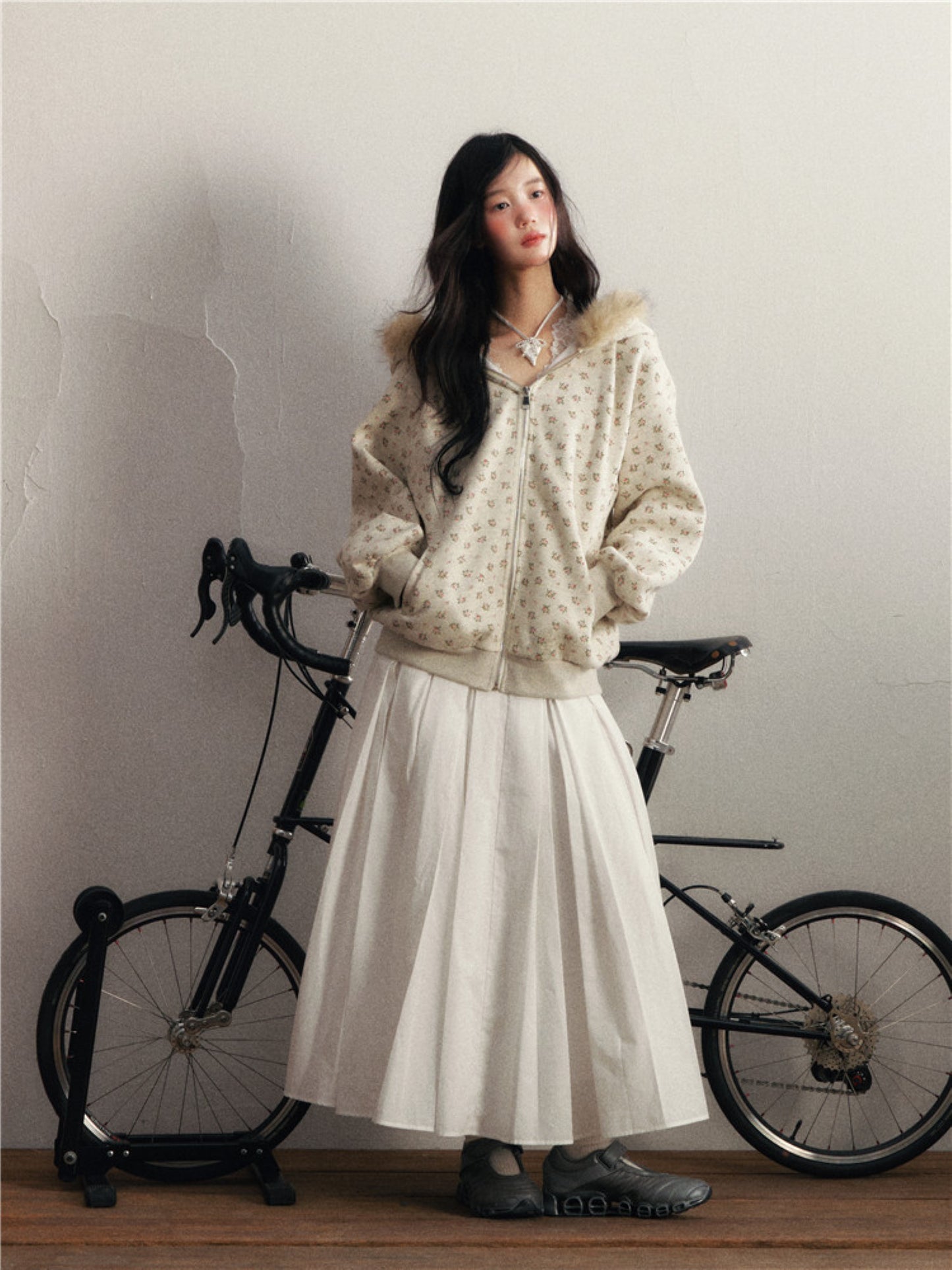 1P - Floral Faux Fur Hooded Fleece Jacket