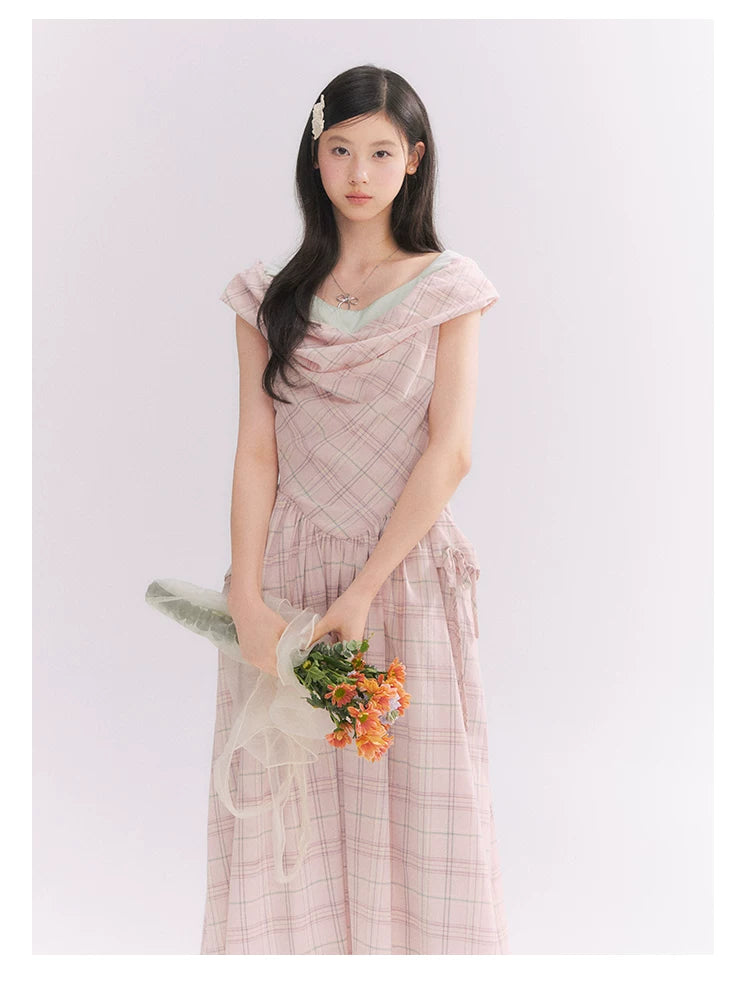 “Heartfelt Rendezvous” Pink Plaid Maxi Dress