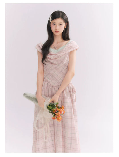 “Heartfelt Rendezvous” Pink Plaid Maxi Dress