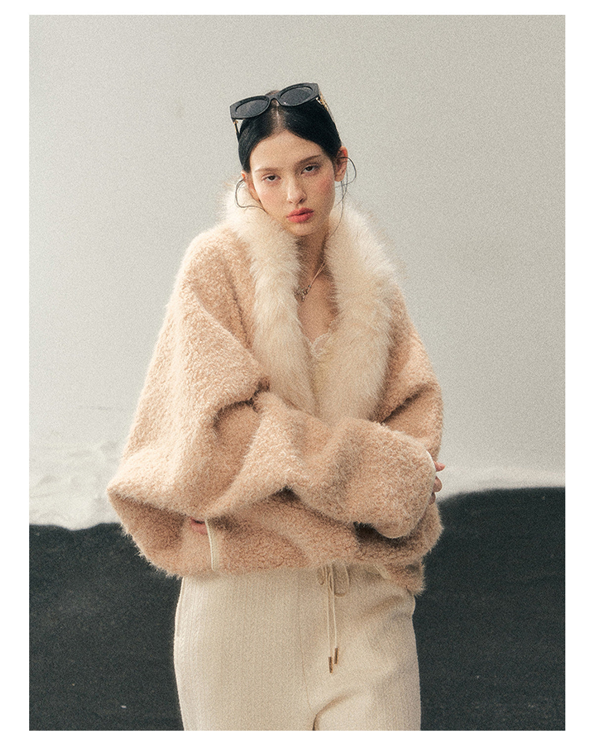 少也眼 "Velveted Sigh" Milk Tea Faux Cashmere Knit Jacket