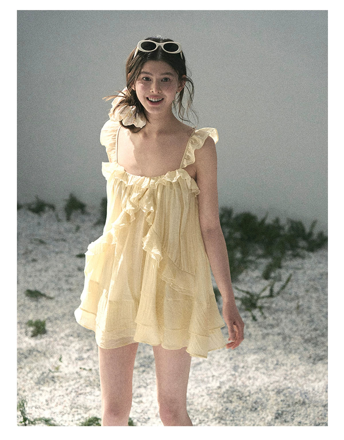 “Tenderly Entwined” Soft Butter Yellow Ruffle Babydoll Dress 4563543