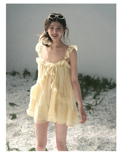 “Tenderly Entwined” Soft Butter Yellow Ruffle Babydoll Dress 4563543