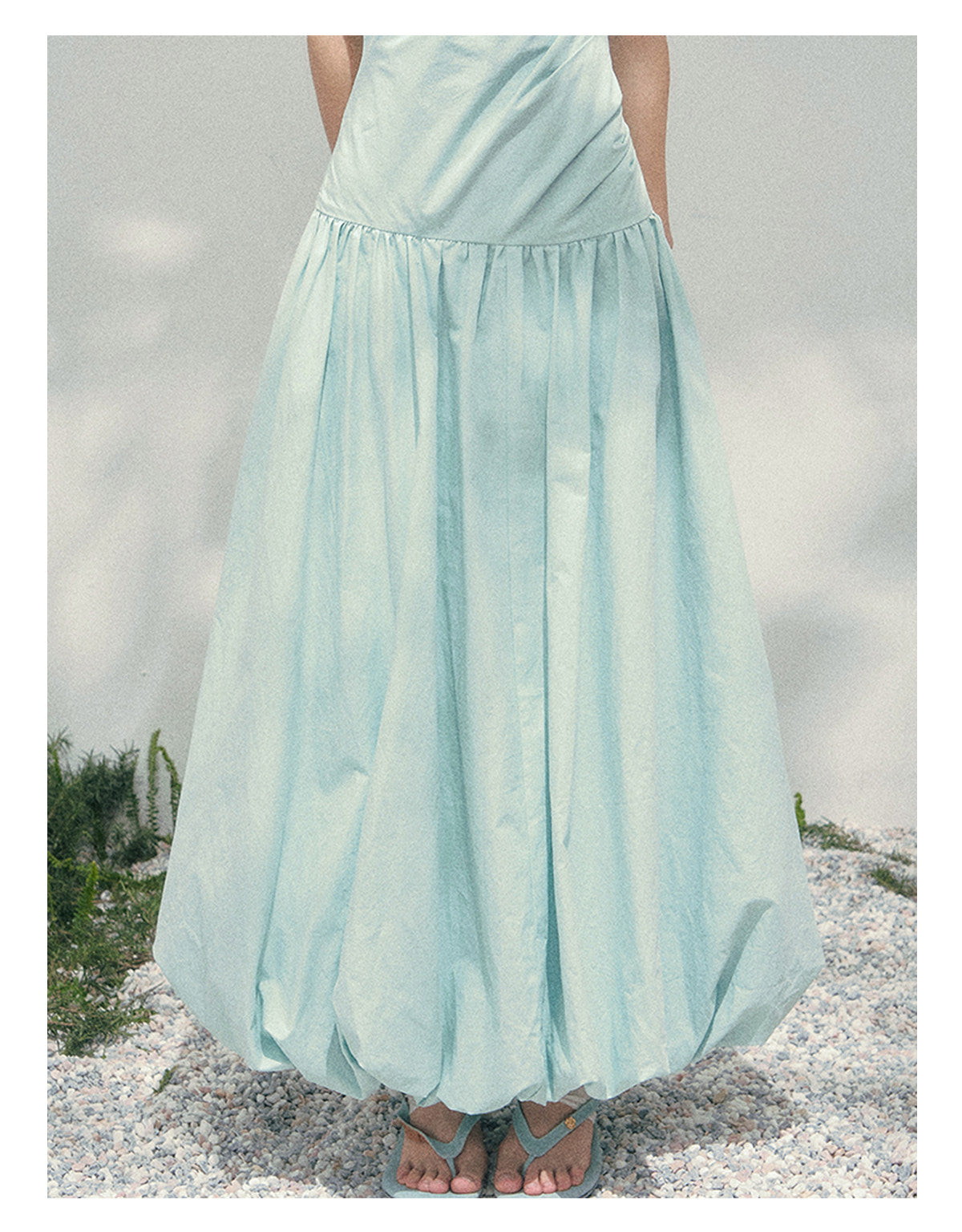 “She Passed Through Bloom Season” Glacier Blue Bubble Maxi Dress