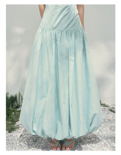 “She Passed Through Bloom Season” Glacier Blue Bubble Maxi Dress