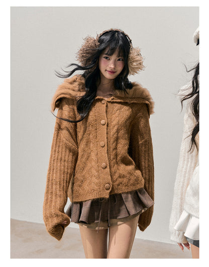 少也眼 “Gentle Echoes” French Fox-Fur Knit Cardigan 54554