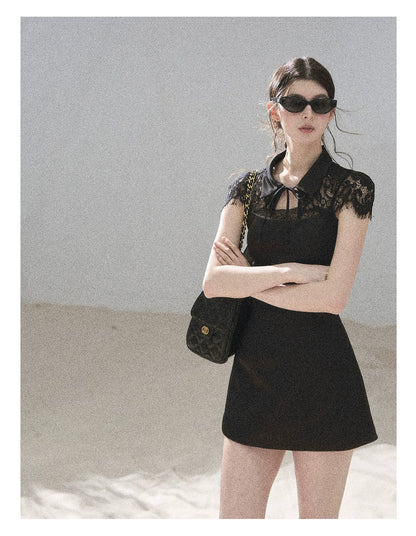 "Moonlit Rose Sonata" Tranquil Black Lace Mini Dress & Cape Set