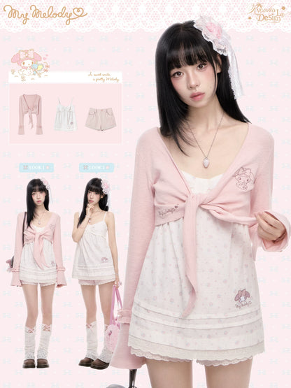 “Melody Blush Garden” Pink Knit Cardigan & Floral Cami Set