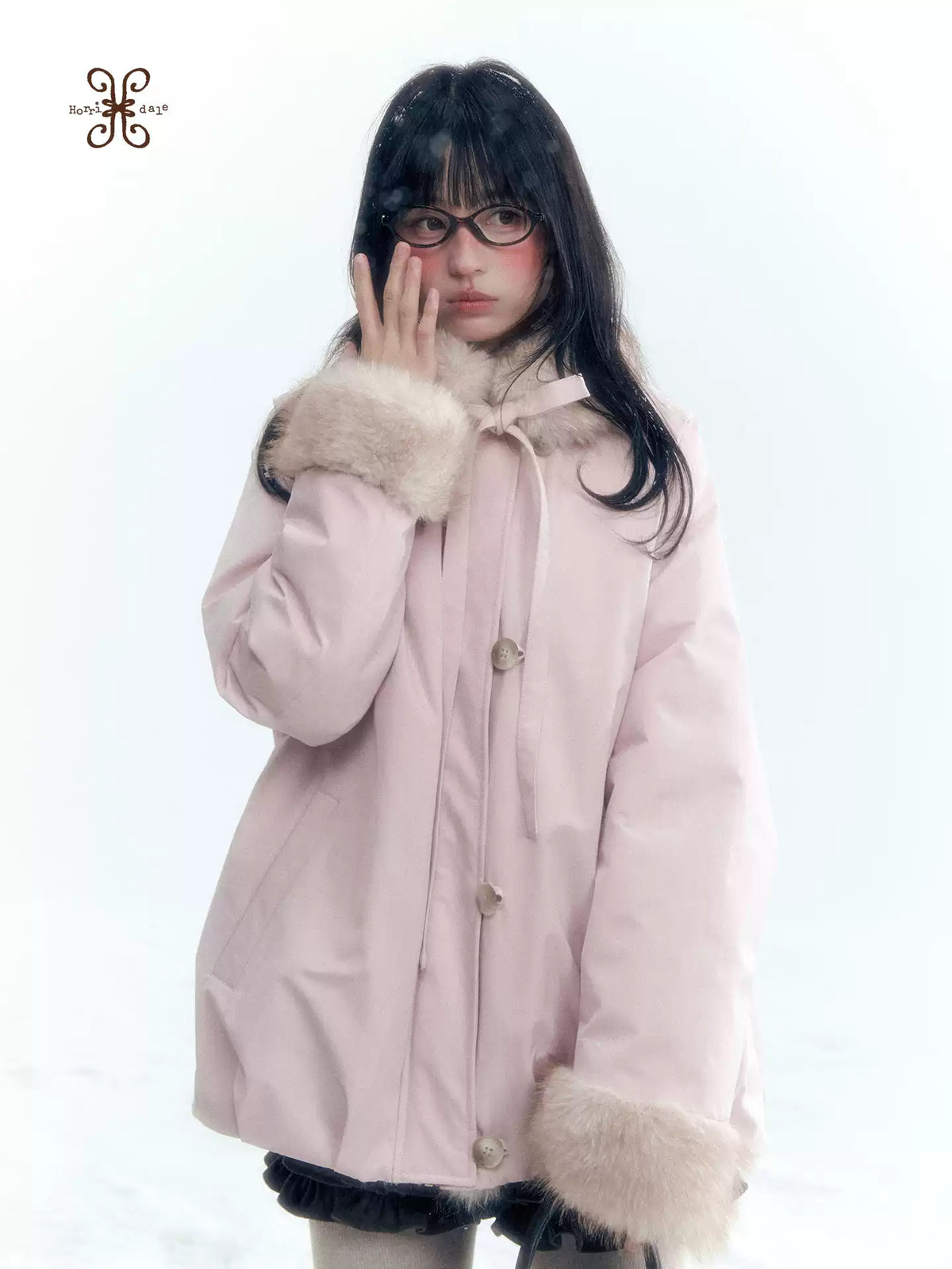 Horridale - Blue Bud-Shaped Faux Fur Collar Parka Down Jacket
