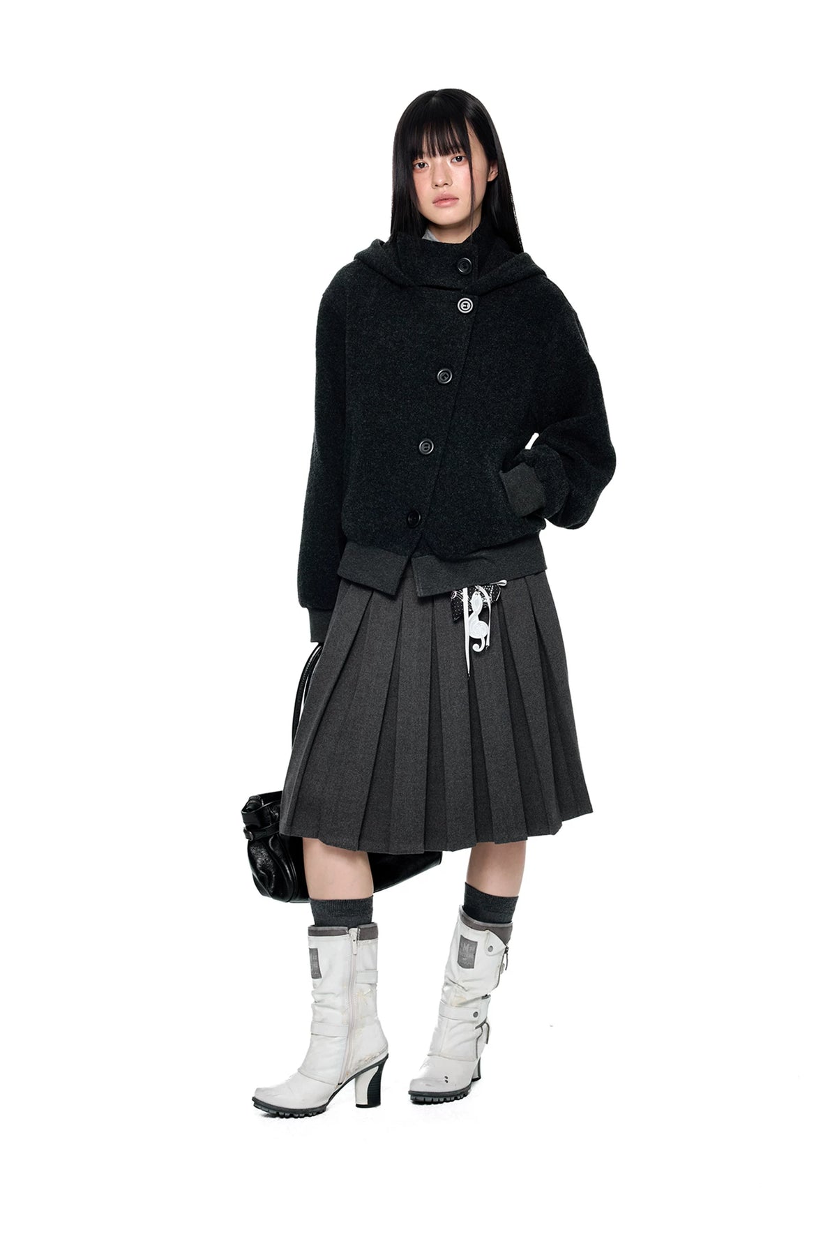 EZEK | Preppy Hooded Wool Blend Jacket with Button Front