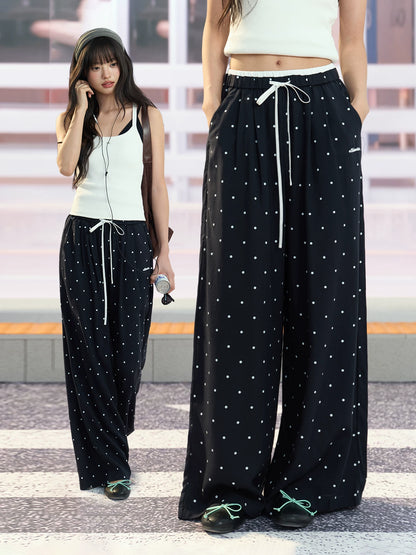 "Coastal Departure" Navy Polka Dot Wide-Leg Pants