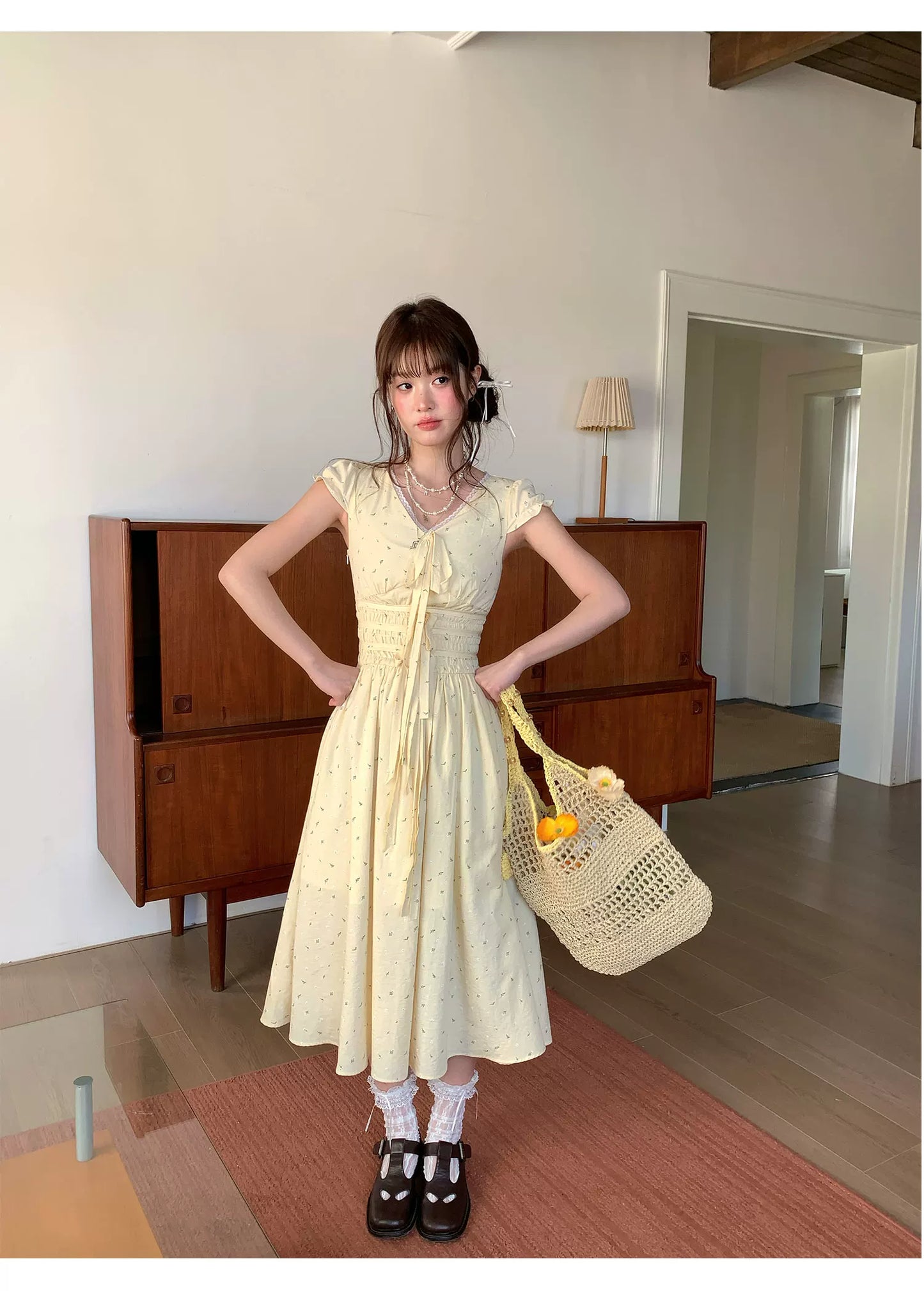 [RF] “Butter Peach Blossom” Goose Yellow Floral Maxi Dress